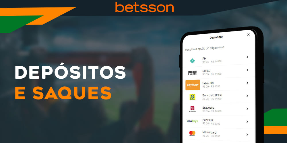 Valores mínimos e máximos de depósito e saque, termos e taxas para todos os jogos disponíveis na Betsson 
