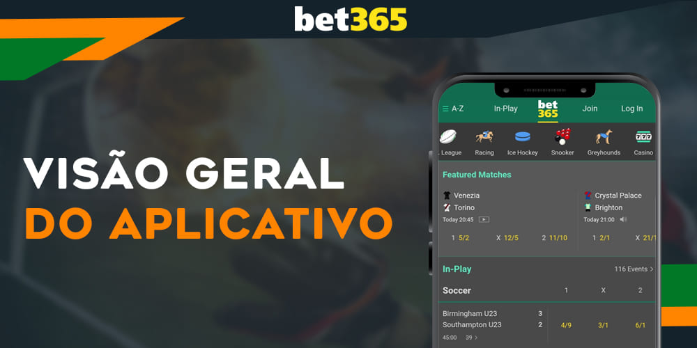 Visão geral do aplicativo do agente de apostas móvel Bet365
