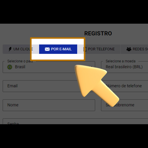 Escolha o método de registro por e-mail